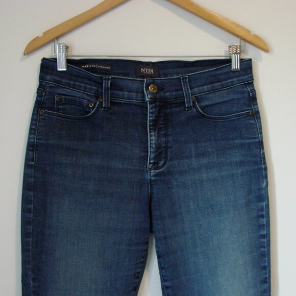NYDJ Jeans Marilyn Straight Leg Ankle Raw Hem Stretch Lift Tuck Dark Wash Size 6 - Picture 5 of 16